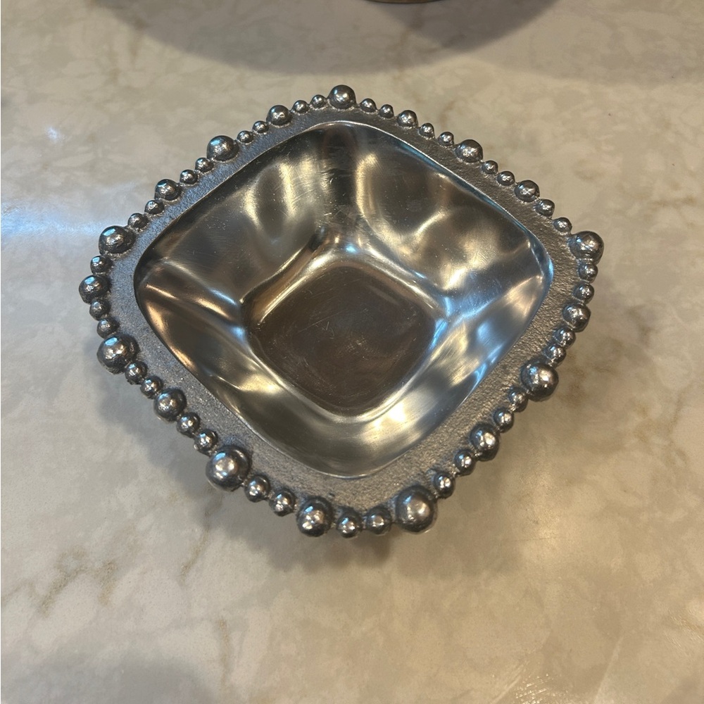 Mariposa Silver Metal Decor Dish- Made in India